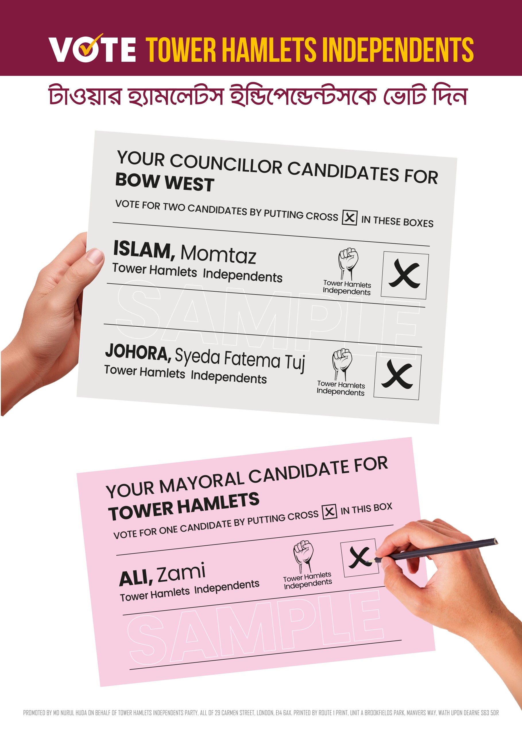 Campaign leaflet — back page with ballot guidance